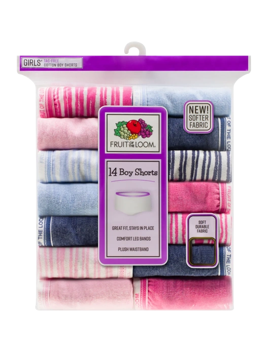 Fruit Of The Loom Girls' Heather Boy Short Underwear Assorted 14 Pack