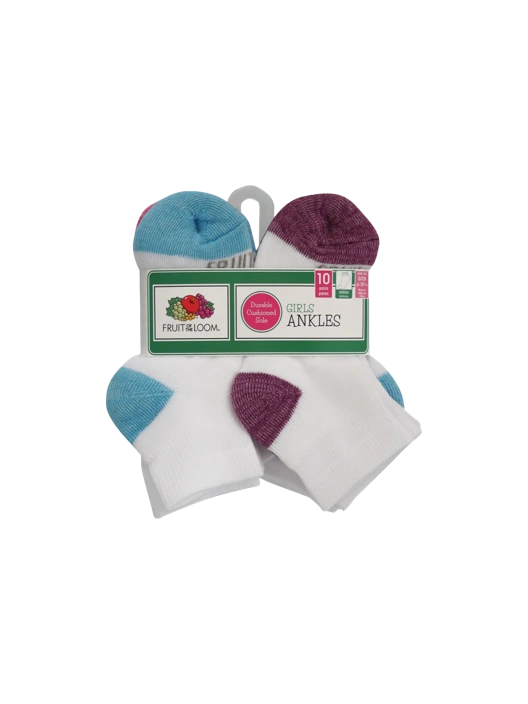Fruit Of The Loom Girls' Sport Ankle Socks White 10 Pack