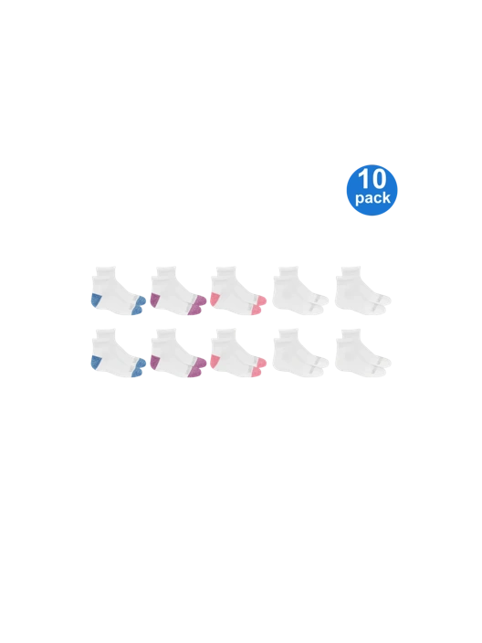 Fruit Of The Loom Girls' Sport Ankle Socks White 10 Pack