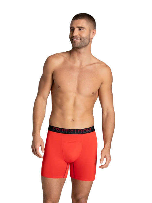 Fruit Of The Loom Men's 360 Stretch Cooling Channels Boxer Briefs Extended Sizes Assorted 6 Pack