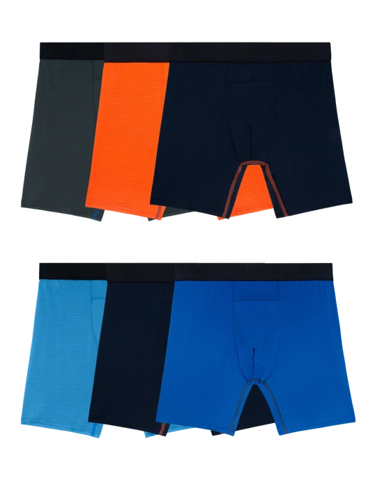 fruit of the loom Men's 360 Stretch Cooling Channels Boxer Briefs Extended Sizes Assorted 6 Pack