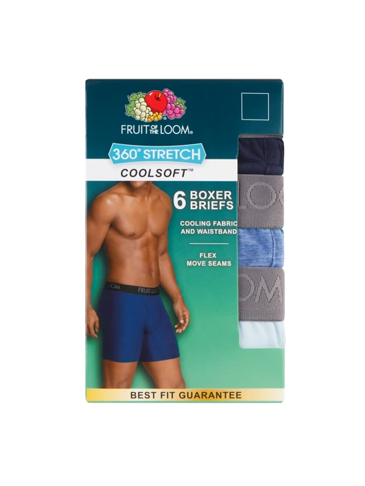 Fruit Of The Loom Men's 360 Stretch Coolsoft Boxer Brief 2XL Assorted 6 Pack