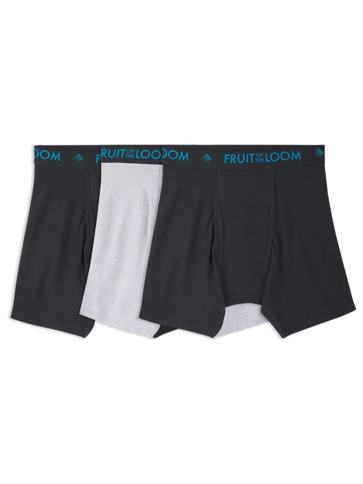 fruit of the loom Men's Breathable Cotton Micro-Mesh Boxer Briefs Black and Gray 3 Pack
