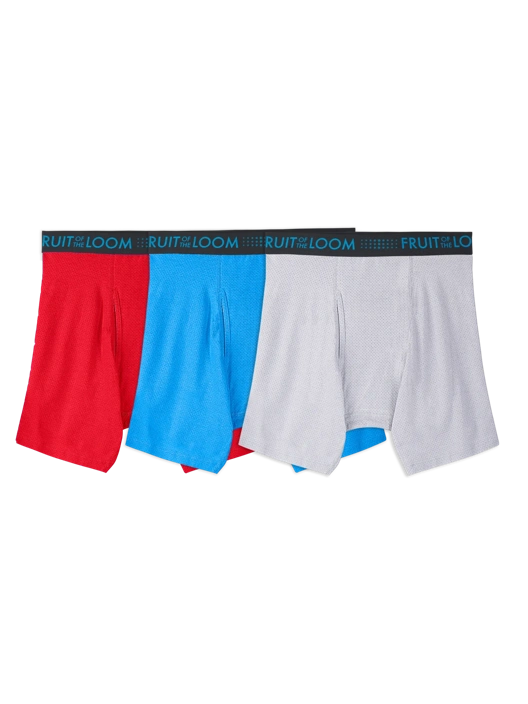 fruit of the loom Men's Breathable Cotton Stretch Mesh Boxer Brief Assorted 3 Pack