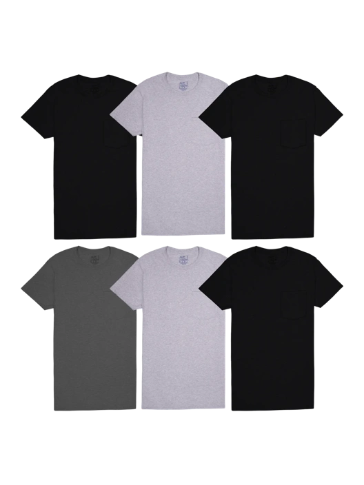 fruit of the loom Men's Classic Fit Pocket T-Shirt Black and Gray 6 Pack fruit of the loom Men's Classic Fit Pocket T-Shirt Black and Gray 6 Pack