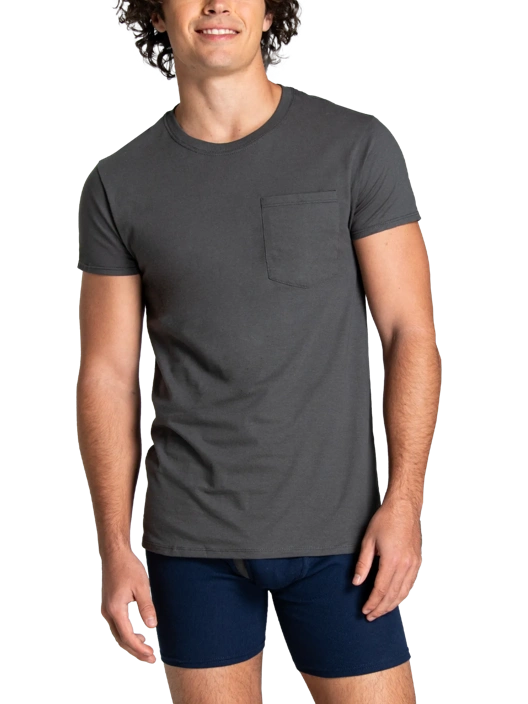 Fruit Of The Loom Men's Classic Fit Pocket T-Shirt Extended Sizes Black And Gray 6 Pack