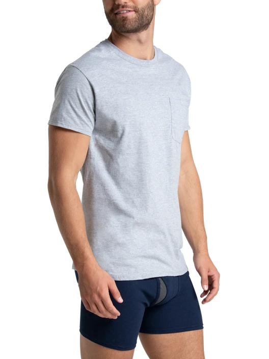 Fruit Of The Loom Men's Classic Fit Pocket T-Shirt Extended Sizes Black And Gray 3 Pack