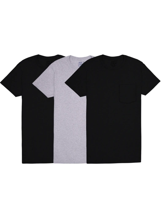 fruit of the loom Men's Classic Fit Pocket T-Shirt Extended Sizes Black and Gray 3 Pack