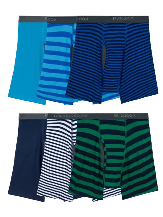 fruit of the loom Men's CoolZone® Boxer Brief Extended Sizes Assorted Stripe/Solid 6 Pack