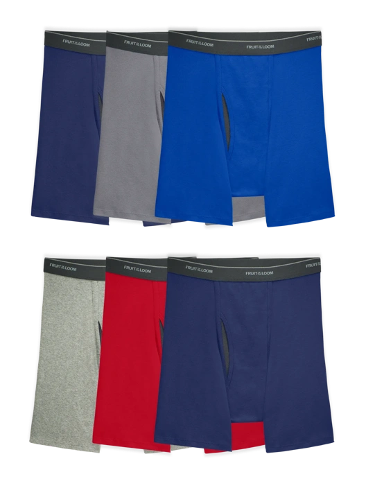 fruit of the loom Men's CoolZone® Boxer Brief Extended Sizes Black and Gray 6 Pack