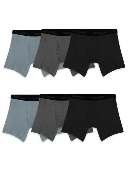 fruit of the loom Men's Cotton Stretch Boxer Brief Black and Gray 6 Pack