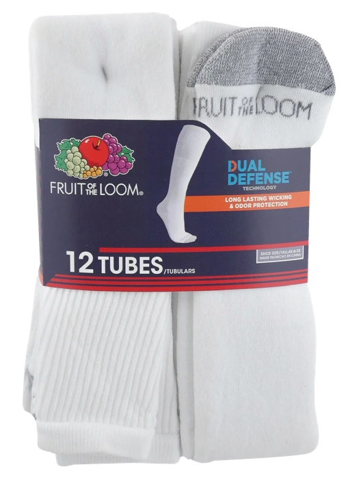 Fruit Of The Loom Men's Dual Defense® Tube Socks White 12 Pack