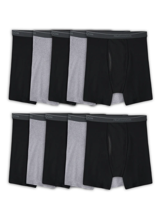 fruit of the loom Men's Eversoft® CoolZone® Fly Boxer Briefs Black and Gray 10 Pack