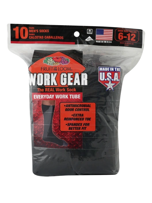 Fruit Of The Loom Men's Fruit Of The Loom® Workgear™ Tube Socks 10 Pack