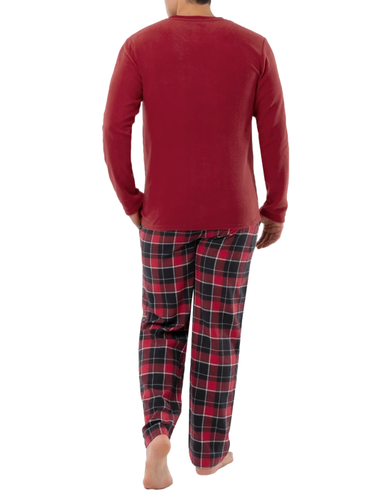 Fruit Of The Loom Men's Long Sleeve Fleece Crew And Flannel Sleep Pant 2 Piece Set