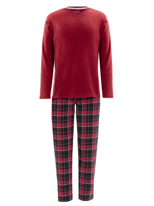 Fruit Of The Loom Men's Long Sleeve Fleece Crew And Flannel Sleep Pant 2 Piece Set
