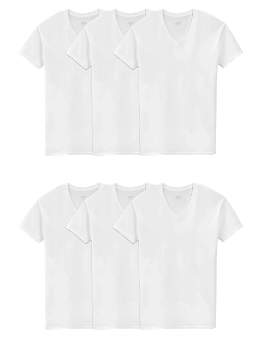fruit of the loom Men's Short Sleeve V-neck T-Shirt Extended Sizes White 6 Pack