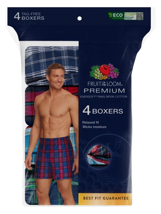 Fruit Of The Loom Men's Signature Woven Plaid Boxers Assorted 4 Pack