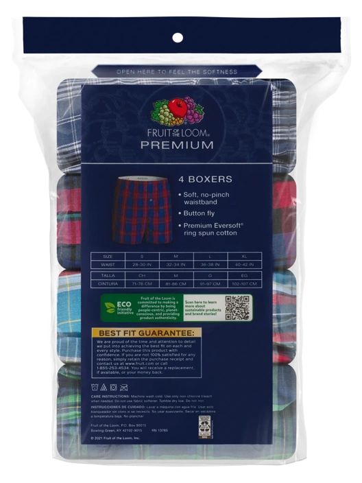 Fruit Of The Loom Men's Signature Woven Plaid Boxers Assorted 4 Pack