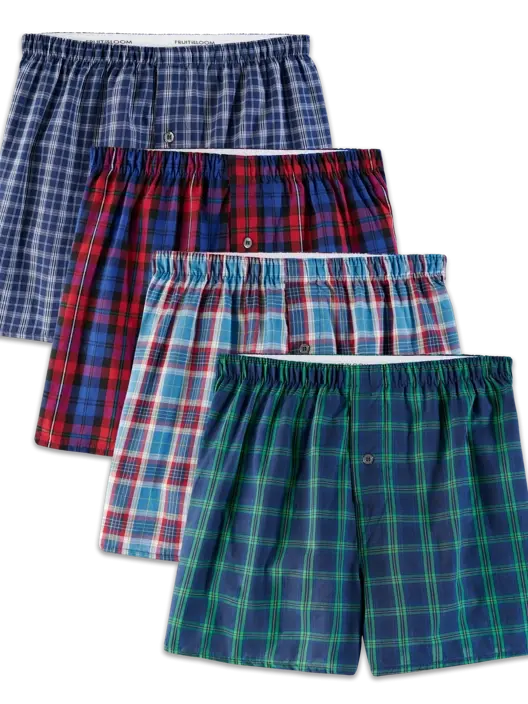Fruit Of The Loom Men's Signature Woven Plaid Boxers Assorted 4 Pack