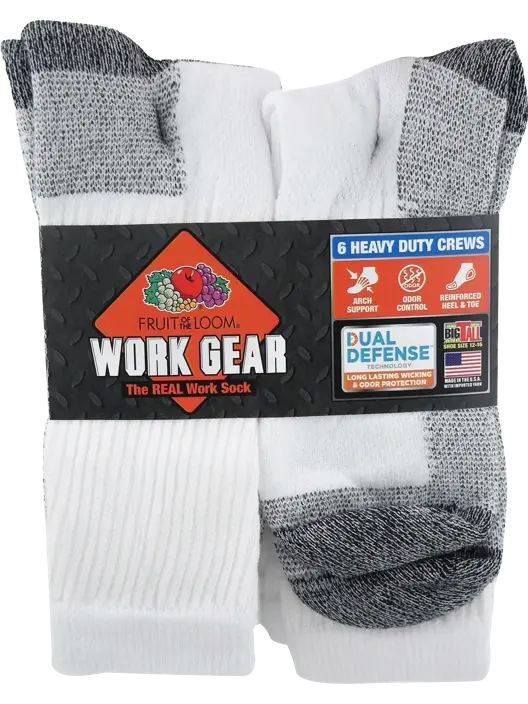 Fruit Of The Loom Men's Work Gear™ Crew Sock 6 Pack