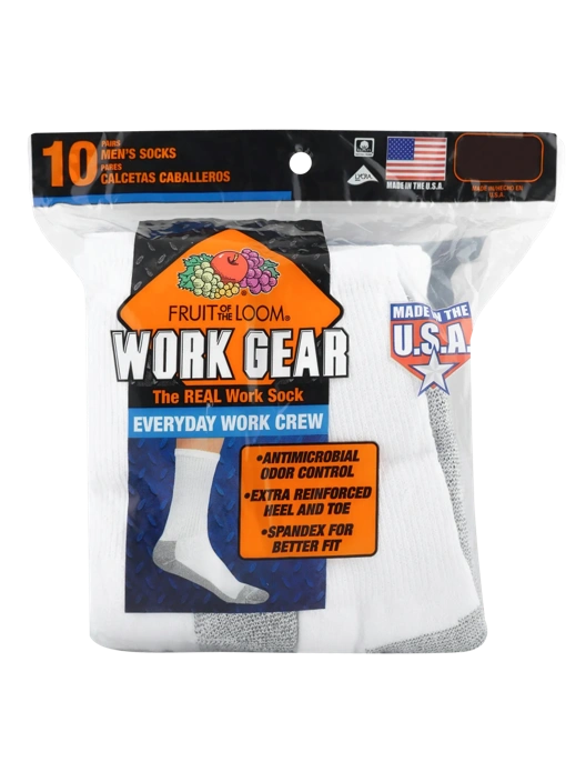 Fruit Of The Loom Men's Work Gear™ Crew Socks White 10 Pack