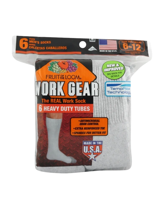 Fruit Of The Loom Men's Work Gear™ Tube Socks Grey 10 Pack