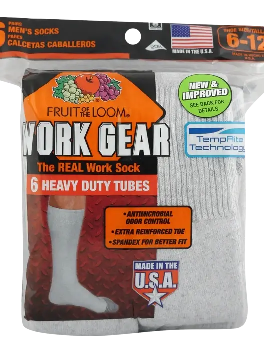 fruit of the loom Men's Work Gear™ Tube Socks Grey 10 Pack fruit of the loom Men's Work Gear™ Tube Socks Grey 10 Pack