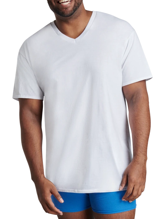 Fruit Of The Loom Tall Men's Short Sleeve V-neck T-Shirt White 6 Pack