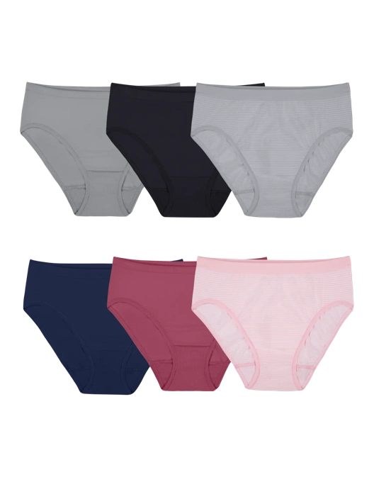 fruit of the loom Women's 360 Stretch Seamless Hi-Cut Panty Assorted 6 Pack