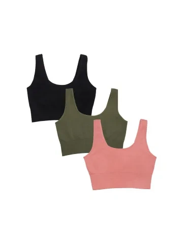 fruit of the loom Women's 360 Stretch Seamless Longline Sports Bra Assorted 3 Pack
