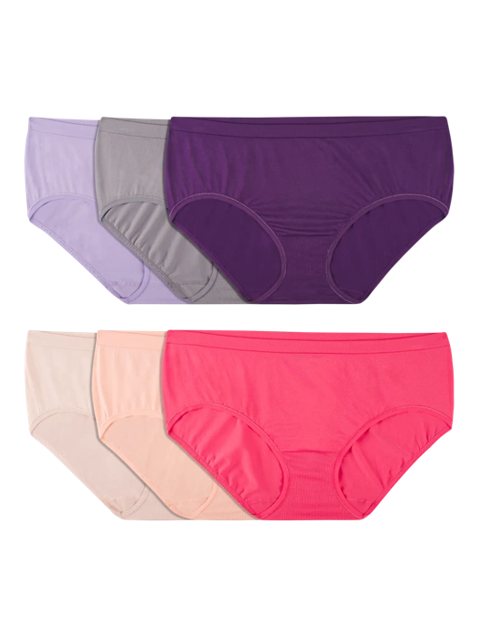 fruit of the loom Women's 360 Stretch Seamless Low-Rise Brief Panty Assorted 6 Pack