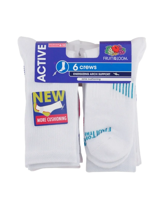 Fruit Of The Loom Women's Active Crew Sock 6 Pack Size L