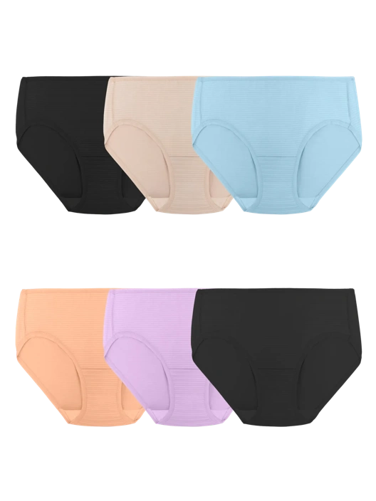 fruit of the loom Women's Breathable Cooling Stripes Brief Assorted 6 Pack