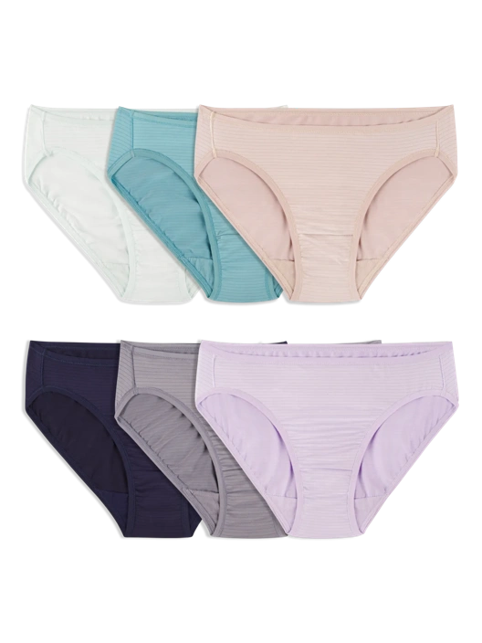 fruit of the loom Women's Breathable Cooling Stripes™ Bikini Panty Assorted 6 Pack