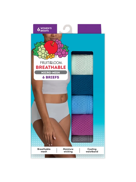 Fruit Of The Loom Women's Breathable Micro-Mesh Low-Rise Brief Panty Assorted 6 Pack