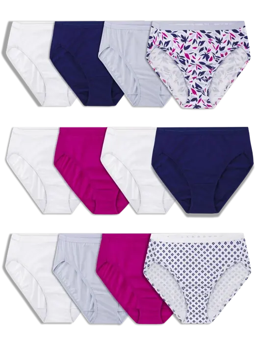 fruit of the loom Women's Cotton Assorted Hi-Cut Underwear 12 Pack