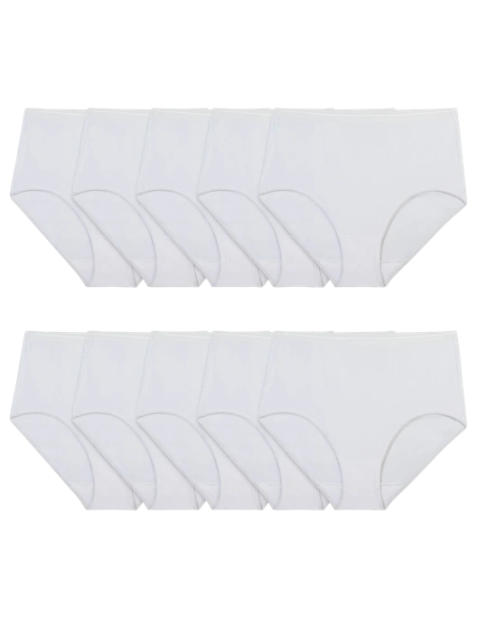 fruit of the loom Women's Cotton Brief Panty White 10 Pack