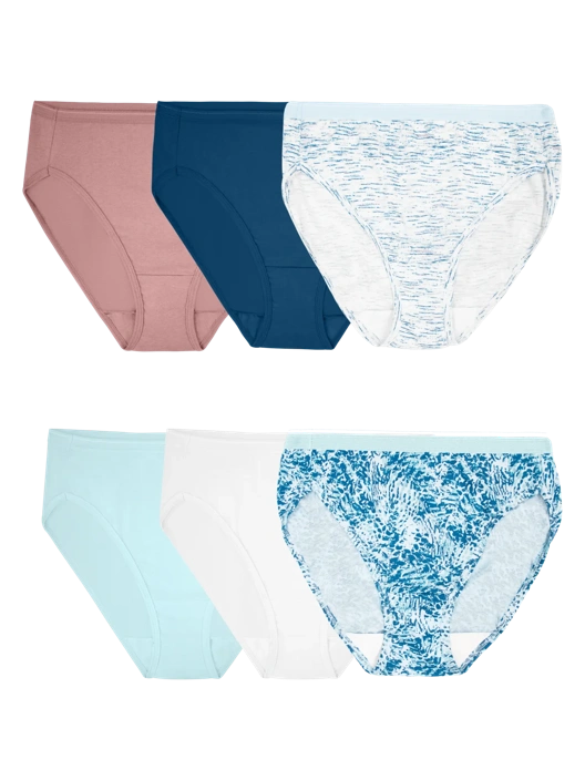 fruit of the loom Women's Cotton Hi-Cut Panty Assorted 6 Pack