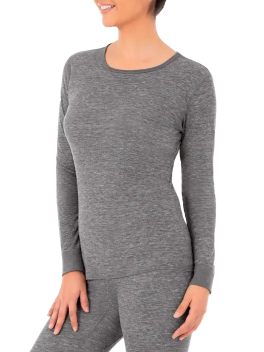 Fruit Of The Loom Women's Crew Neck Waffle Thermal Top 2 Pack