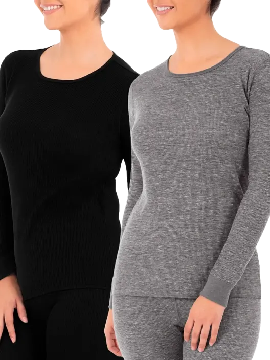fruit of the loom Women's Crew Neck Waffle Thermal Top 2 Pack