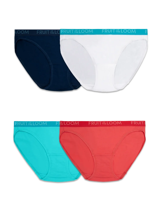 fruit of the loom Women's ENERGIZE Cotton Stretch Bikini Assorted 4 Pack
