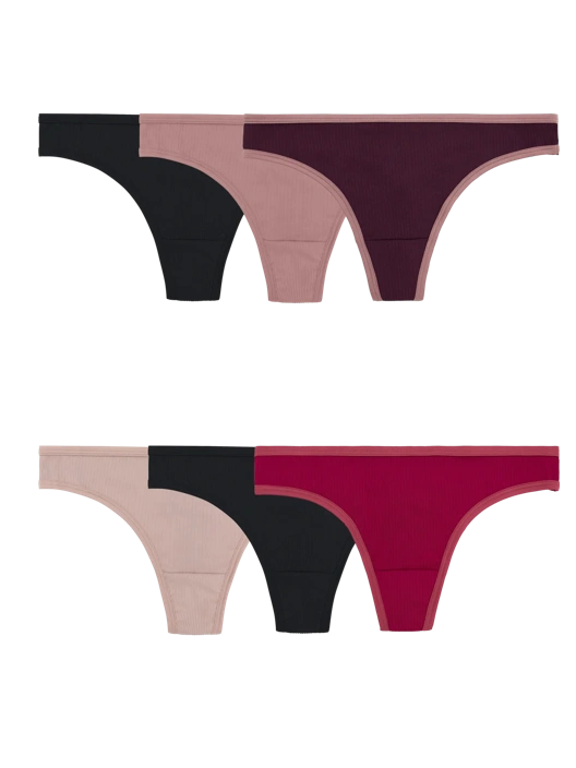 fruit of the loom Women's Microfiber Ribbed Thong Assorted 6 Pack