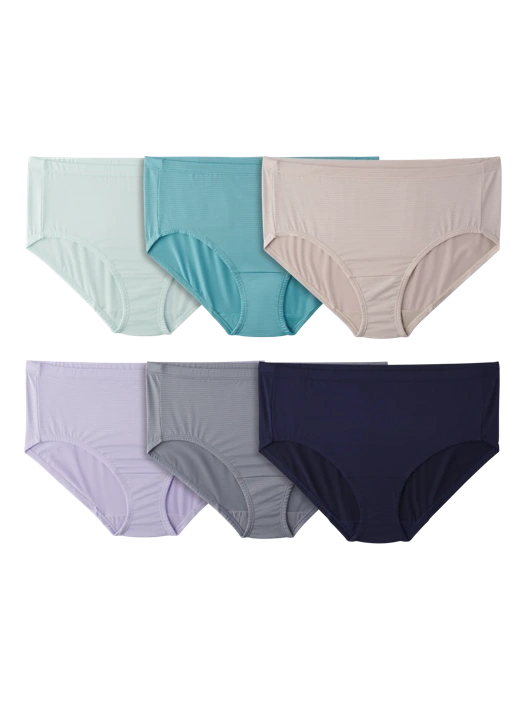 fruit of the loom Women's Plus Fit for Me® Breathable Cooling Stripes Brief Panty Assorted 6 Pack fruit of the loom Women's Plus Fit for Me® Breathable Cooling Stripes Brief Panty Assorted 6 Pack