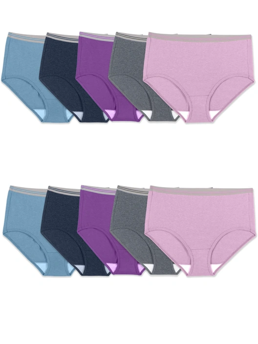 fruit of the loom Women's Plus Fit for Me® Heather Brief Panty Assorted 10 Pack