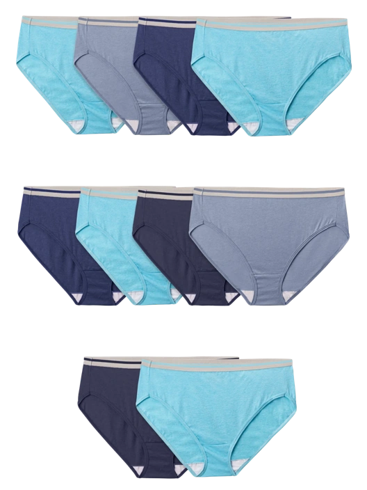 fruit of the loom Women's Plus Fit for Me® Heather Cotton Hi-Cut Panty Assorted 10 Pack
