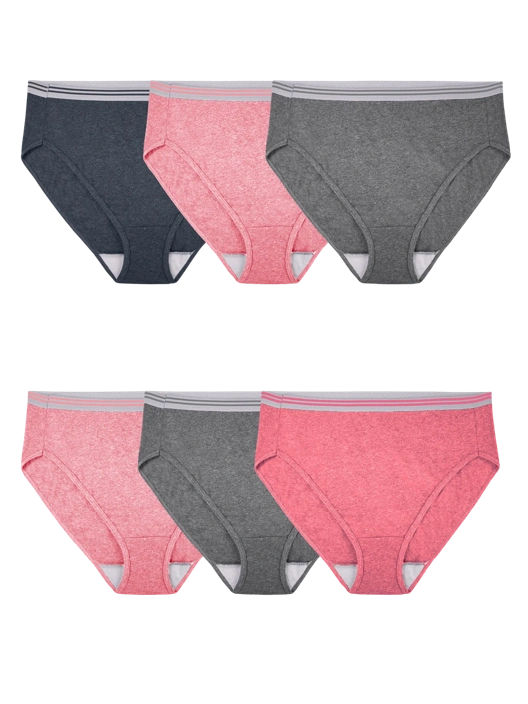 fruit of the loom Women's Plus Fit for Me® Heather Cotton Hi-Cut Panty Assorted 6 Pack