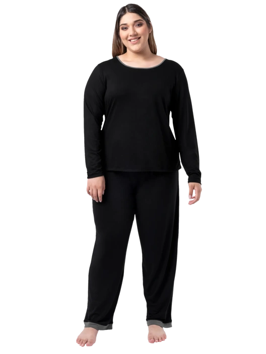 Fruit Of The Loom Women's Plus Fit For Me® Soft & Breathable Crew Neck Long Sleeve Shirt And Pants 2 Piece Pajama Set