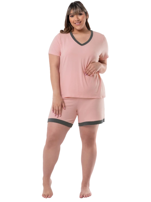 Fruit Of The Loom Women's Plus Fit For Me® Soft & Breathable V-neck T-shirt And Shorts 2-Piece Pajama Set