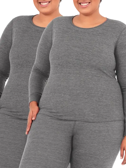fruit of the loom Women's Plus Size Crew Neck Waffle Thermal Top 2 Pack